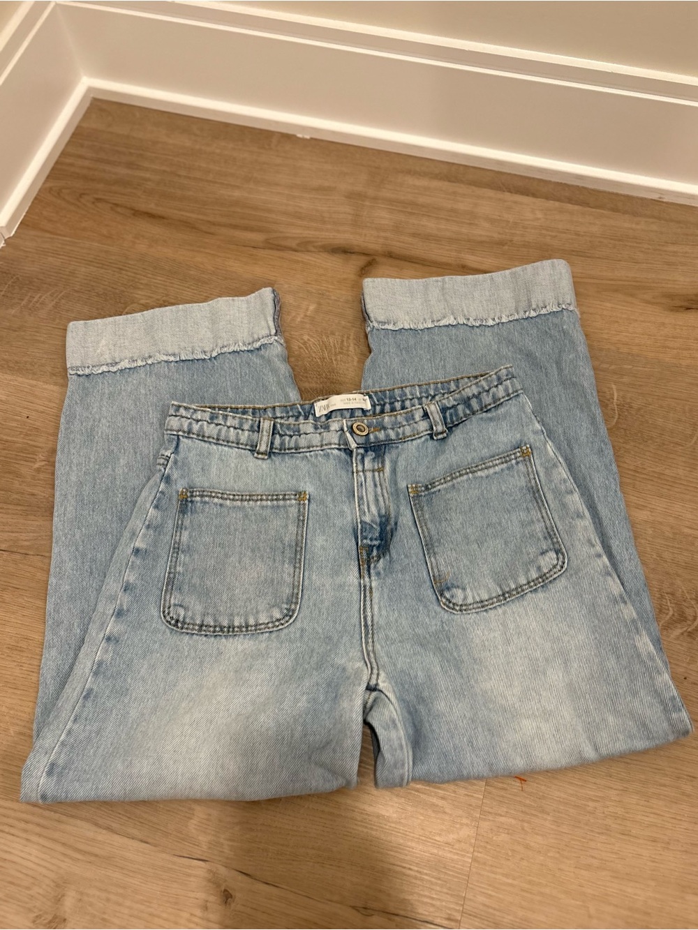 Zara Light Blue Kids Jeans with Front Patch Pockets